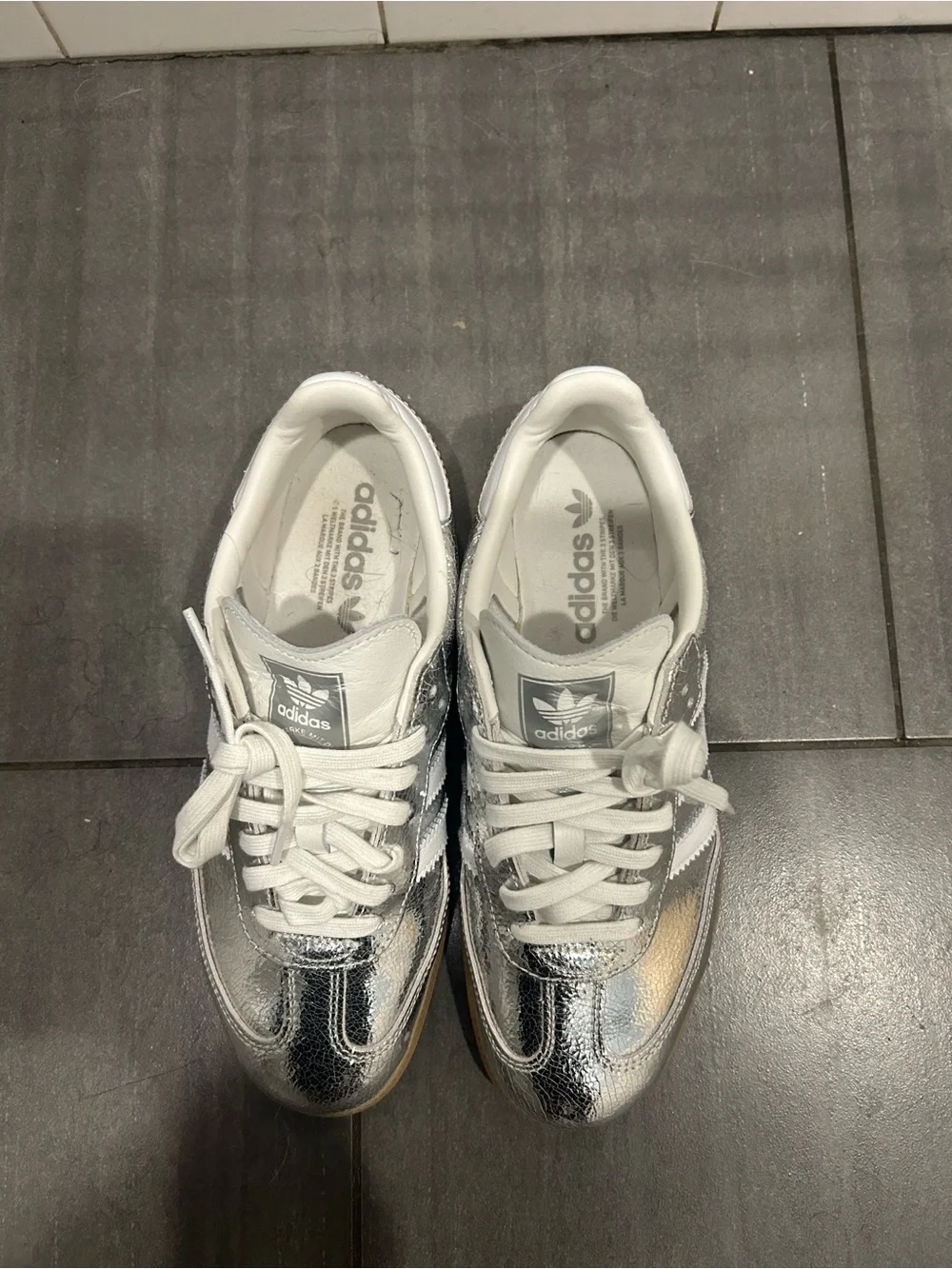adidas Silver Metallic Low-Top Sneakers with White Details